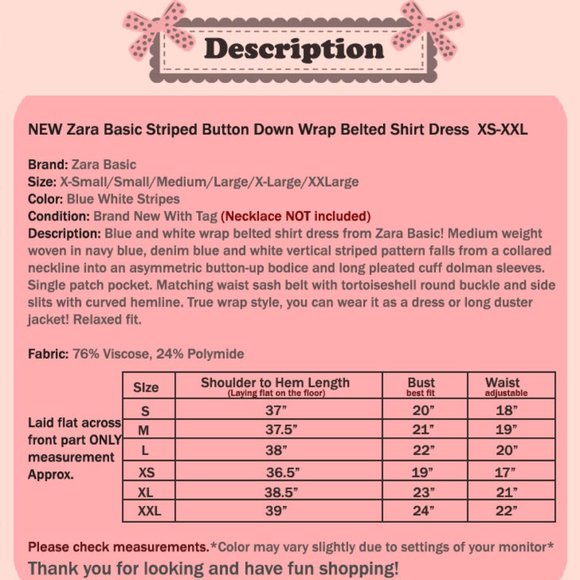 Zara Blue Stripe Belted Wrap Button Shirt Dress - Picture 8 of 8